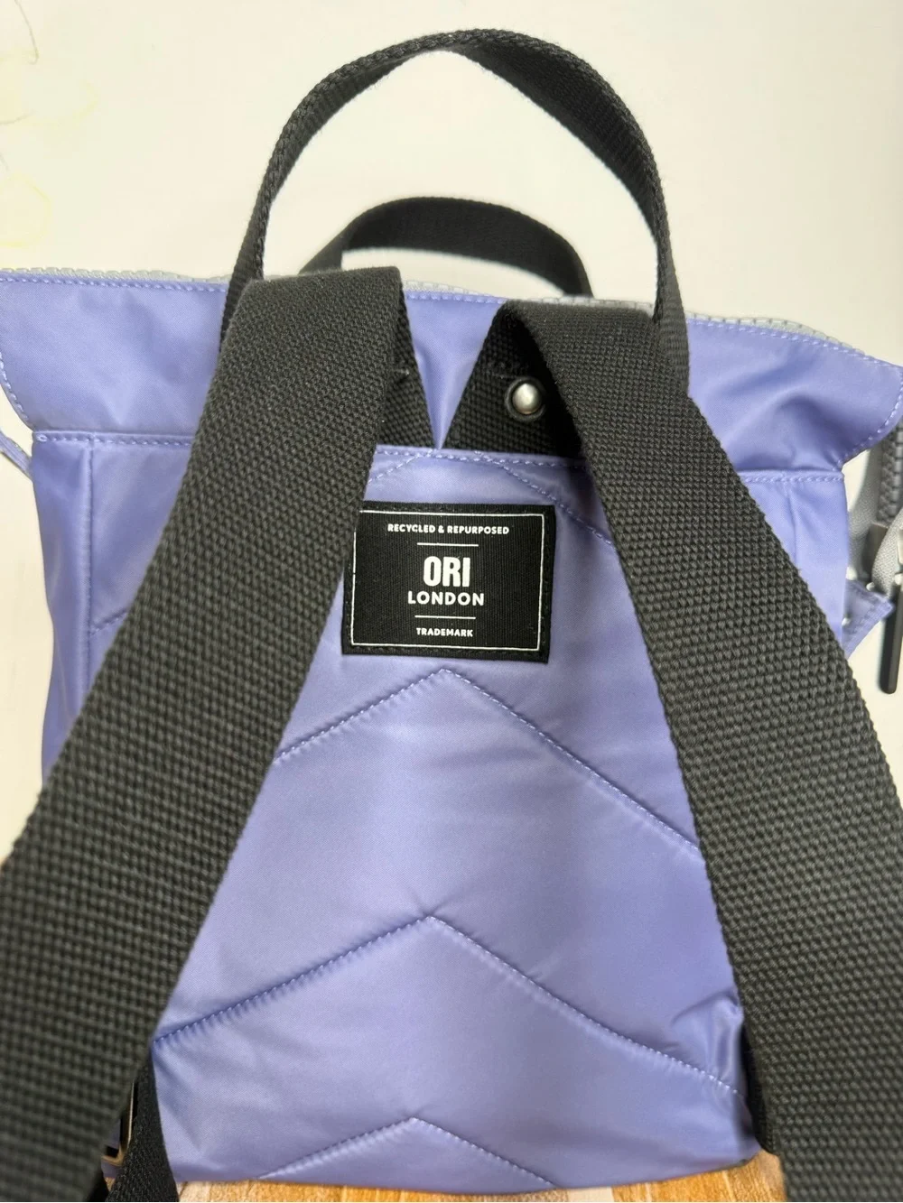 Ori London Bantry B Small Tote Backpack Recycled Nylon Wide Mouth Dusted Peri